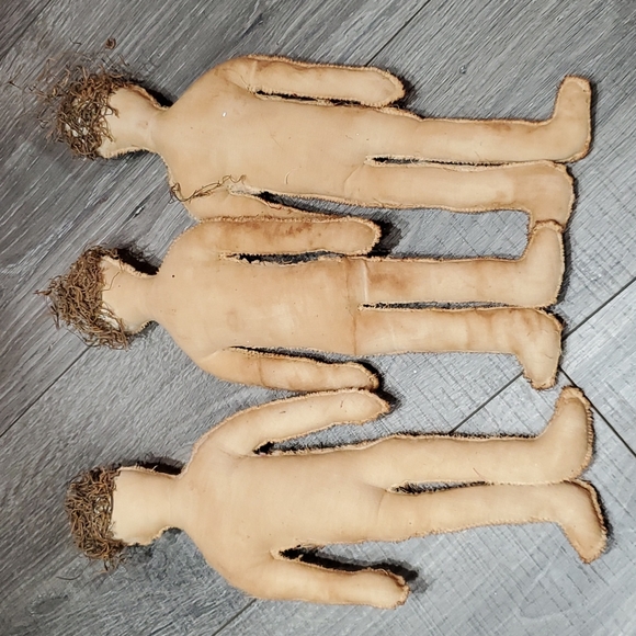 Set of 3 primitive country farmhouse shabby chic tea stained boy dolls decor - Picture 5 of 5